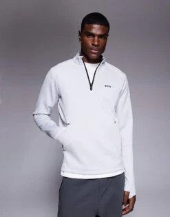 BOSS Green Active Half Zip Sweatshirt In Light Grey For Men