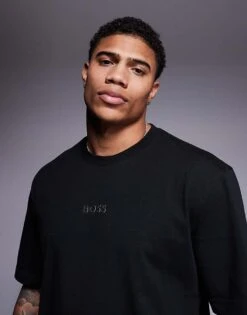 BOSS Green 10 Central Logo T-shirt Oversized Fit In Black For Men