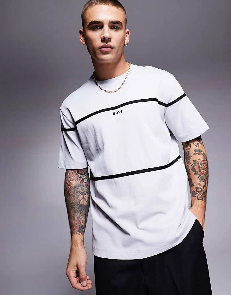 BOSS Green Tercy Tape Central Logo T-shirt Relaxed Fit In Light Grey For Men - Image 5