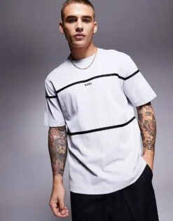 BOSS Green Tercy Tape Central Logo T-shirt Relaxed Fit In Light Grey For Men