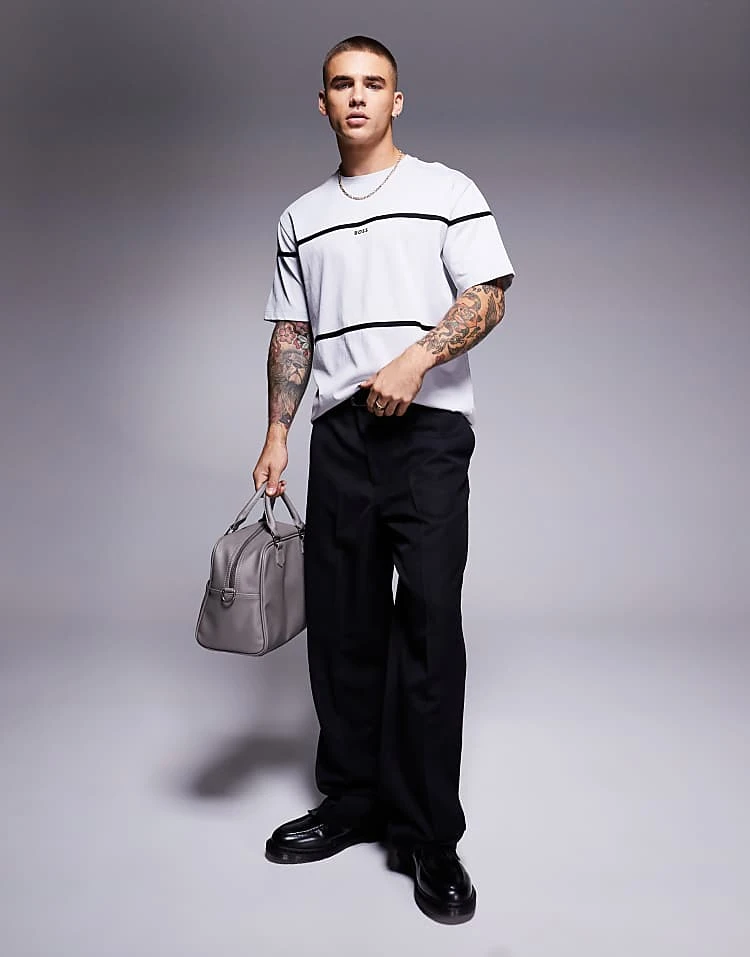 BOSS Green Tercy Tape Central Logo T-shirt Relaxed Fit In Light Grey For Men - Image 2