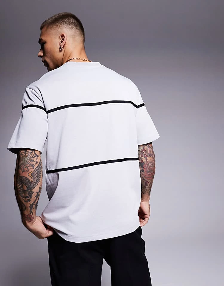 BOSS Green Tercy Tape Central Logo T-shirt Relaxed Fit In Light Grey For Men - Image 3