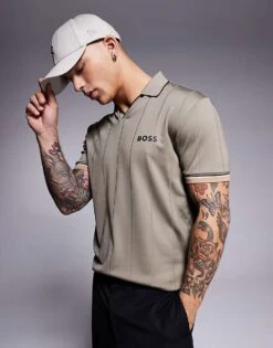 BOSS Green Palle 2 Open Collar Jersey Polo Slim Fit In Mid Green For Men