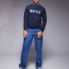 BOSS Green Salbo Tape Logo Sweatshirt Regular Fit In Navy For Men