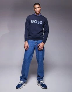 BOSS Green Salbo Tape Logo Sweatshirt Regular Fit In Navy For Men