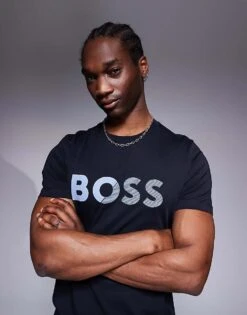 BOSS Green Tape Logo T-shirt Regular Fit In Navy For Men