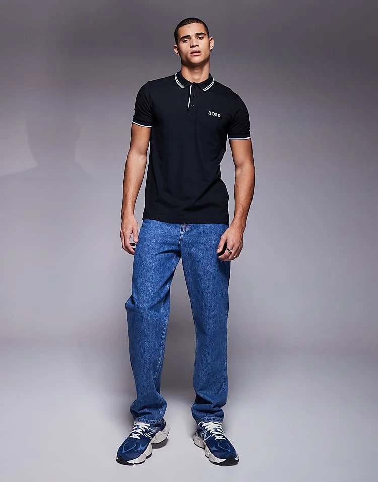 BOSS Green Paddy Pro Tipped Pique Polo Regular Fit In Navy For Men - Image 2