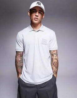 BOSS Green Paddy DropNeedle Box Logo Pique Polo Regular Fit In Light Grey For Men