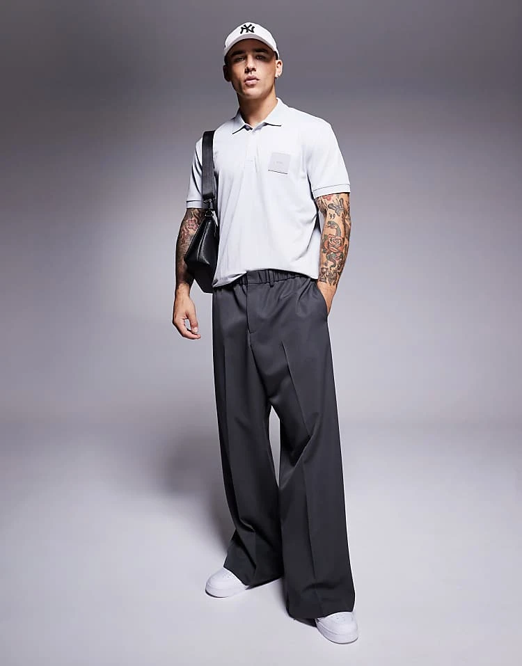 BOSS Green Paddy DropNeedle Box Logo Pique Polo Regular Fit In Light Grey For Men - Image 2