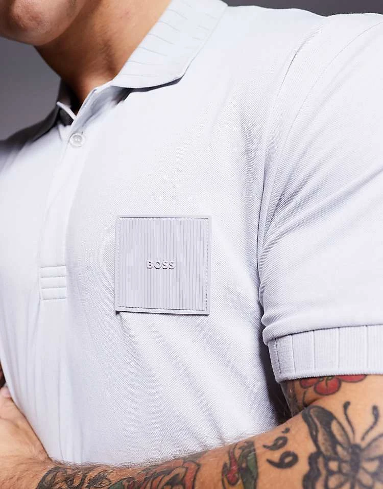 BOSS Green Paddy DropNeedle Box Logo Pique Polo Regular Fit In Light Grey For Men - Image 3