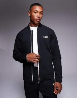 BOSS Green Samoo Full Zip Sweat Jacket Regular Fit In Black CO-ORD For Men