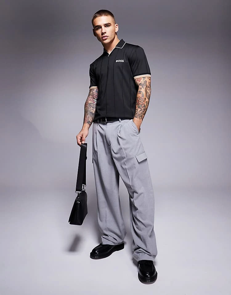 BOSS Green Palle 2 Open Collar Jersey Polo Slim Fit In Black For Men - Image 2