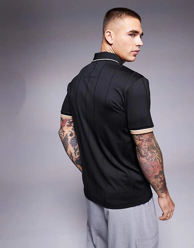 BOSS Green Palle 2 Open Collar Jersey Polo Slim Fit In Black For Men - Image 4