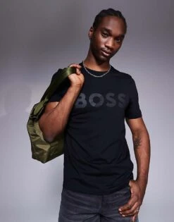 BOSS Green Tape Logo T-shirt Regular Fit In Black For Men