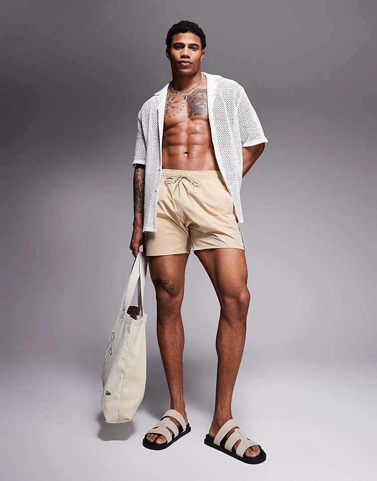 BOSS Bodywear BOSS Iconic Side Stripe Logo Swim Shorts In Light Beige For Men