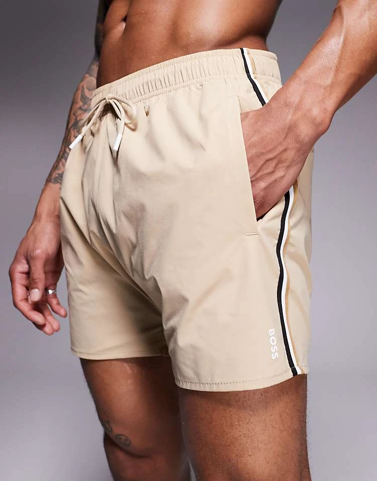 BOSS Bodywear BOSS Iconic Side Stripe Logo Swim Shorts In Light Beige For Men - Image 2