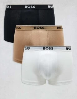 BOSS Bodywear Power 3 Pack Logo Waistband Trunks In Black/tan/white For Men