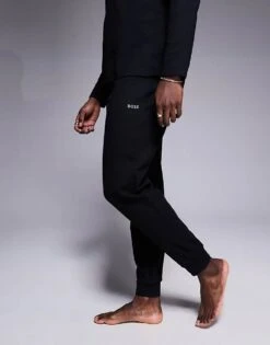 BOSS Bodywear Waffle Logo Cuffed Joggers In Black CO-ORD For Men