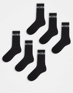 BOSS Bodywear 6 Pack Stripe Logo Trainer Socks In Black For Men