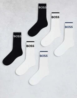 BOSS Bodywear 3 Pack Stripe Logo Rib Trainer Socks In Tan/white/black For Men