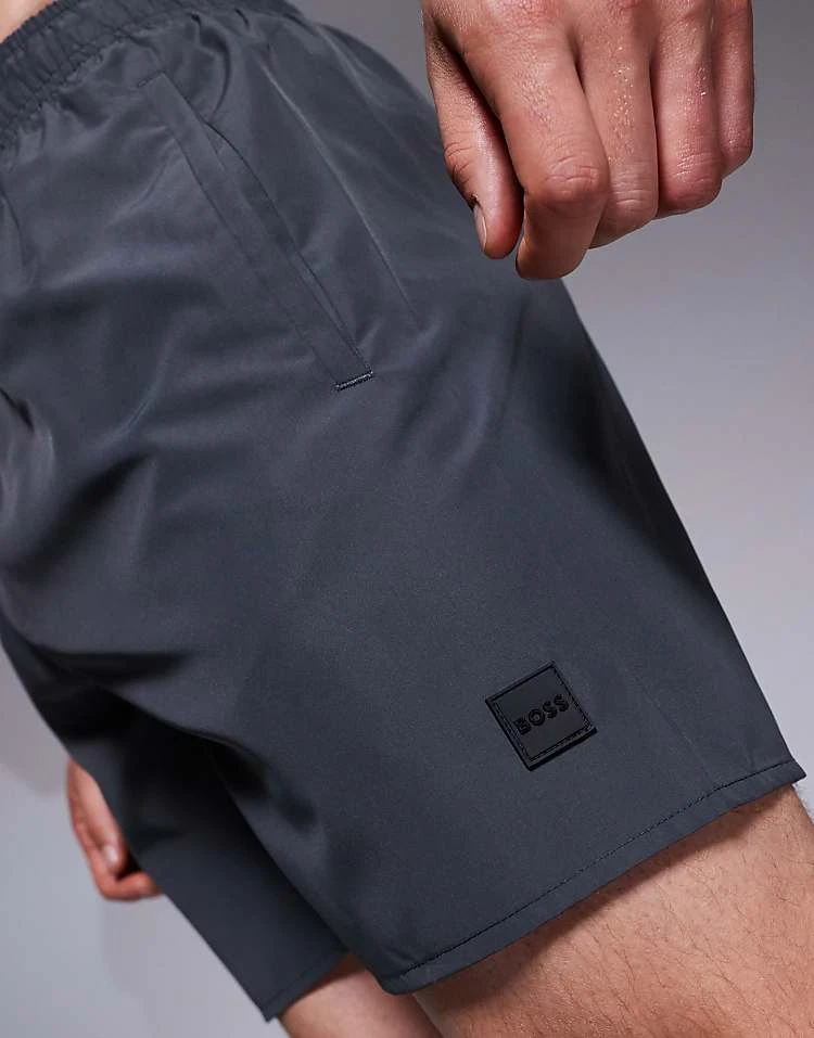 BOSS Bodywear BOSS Dive Box Logo Swim Shorts In Charcoal For Men - Image 4