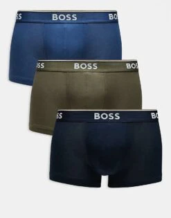 BOSS Bodywear Power 3 Pack Logo Waistband Trunks In Blue/navy/green For Men