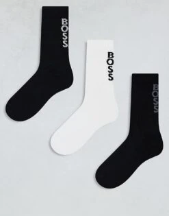 BOSS Bodywear Rib 3 Pack Logo Bambo Mix Socks In Black/white/navy For Men