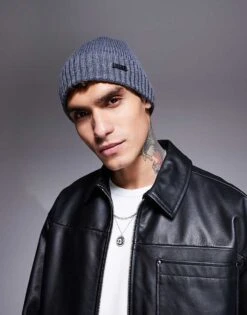 BOSS Orange Boss Fati Knitted Beanie Hat In Grey For Men