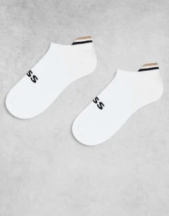 BOSS Bodywear Iconic Loop 2 Pack Logo Low Trainer Socks In White For Men
