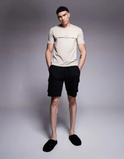 BOSS Bodywear Unique Stripe Logo T-shirt Regular Fit In Light Beige For Men