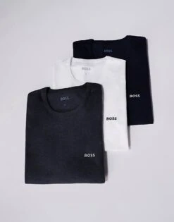 BOSS Bodywear Classic 3 Pack Logo T-shirt Regular Fit In Charcoal/white/navy For Men