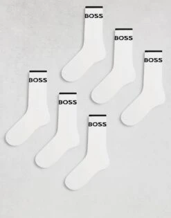 BOSS Bodywear 6 Pack Stripe Logo Trainer Socks In White For Men