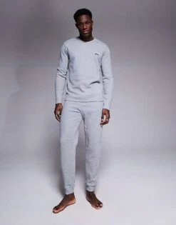 BOSS Bodywear Waffle Logo Cuffed Joggers In Grey CO-ORD For Men
