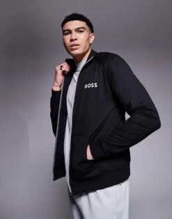 BOSS Bodywear Authentic Full Zip Sweat Jacket Regular Fit In Black For Men