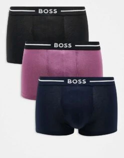 BOSS Bodywear Bold 3 Pack Logo Waistband Trunks In Rose/navy/black For Men