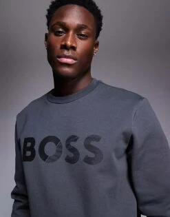 BOSS Green Salbo Tape Logo Sweatshirt Regular Fit In Dark Grey CO-ORD For Men