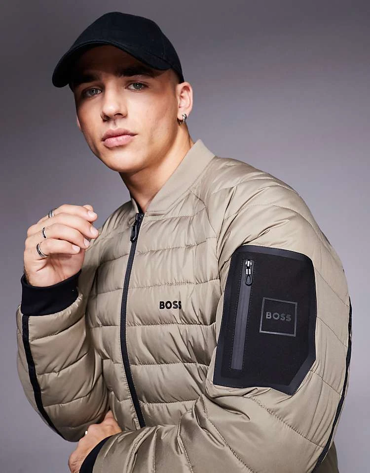 BOSS Green Ordos Lightweight Puffer Bomber In Mid Green For Men - Image 3