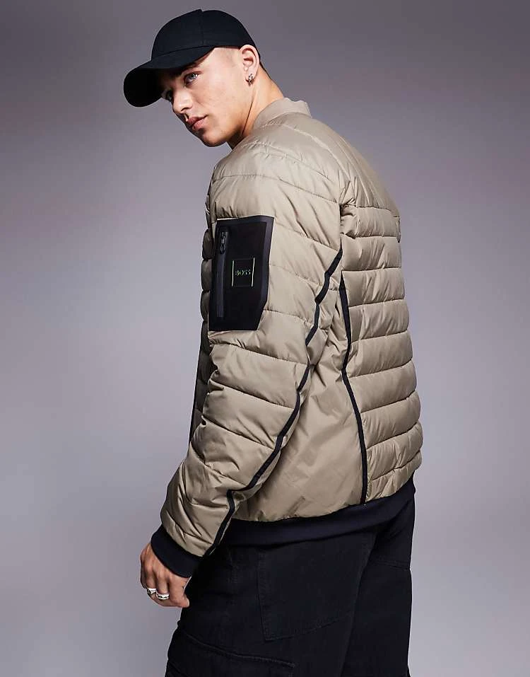 BOSS Green Ordos Lightweight Puffer Bomber In Mid Green For Men - Image 4