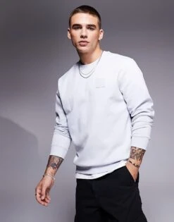 BOSS Green Salbo DropNeedle Crew Sweatshirt Regular Fit In Light Grey For Men