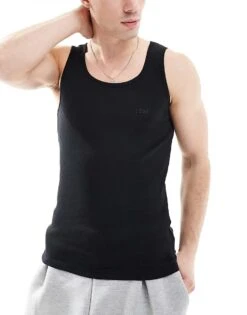 BOSS Orange Boss Bodywear 3-pack Ribbed Logo Vests In Black For Men