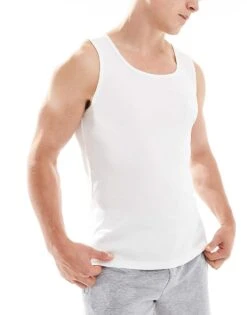 BOSS Orange Boss Bodywear 3-pack Ribbed Logo Vests In White For Men
